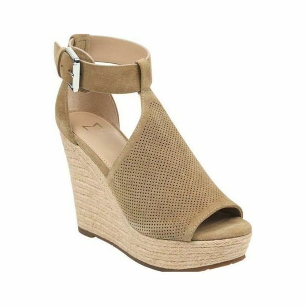 Marc Fisher Allison Espadrille Wedge Sandals Beige Open Toe Ankle Strap Sz 9.5